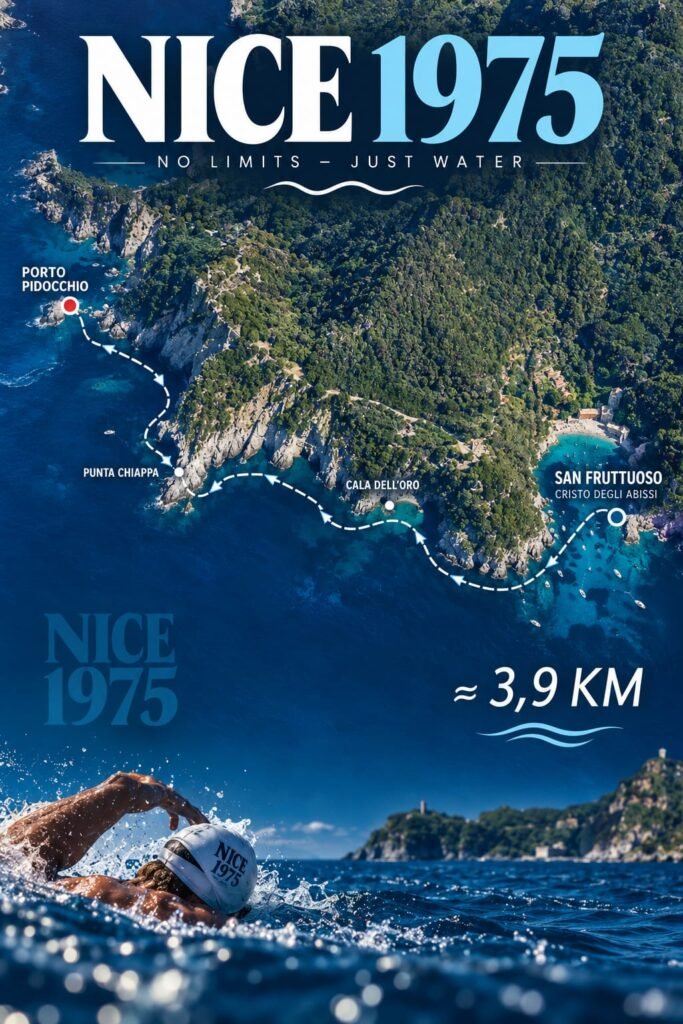 Locandina della traversata San Fruttuoso – Porto Pidocchio – Nice 1975